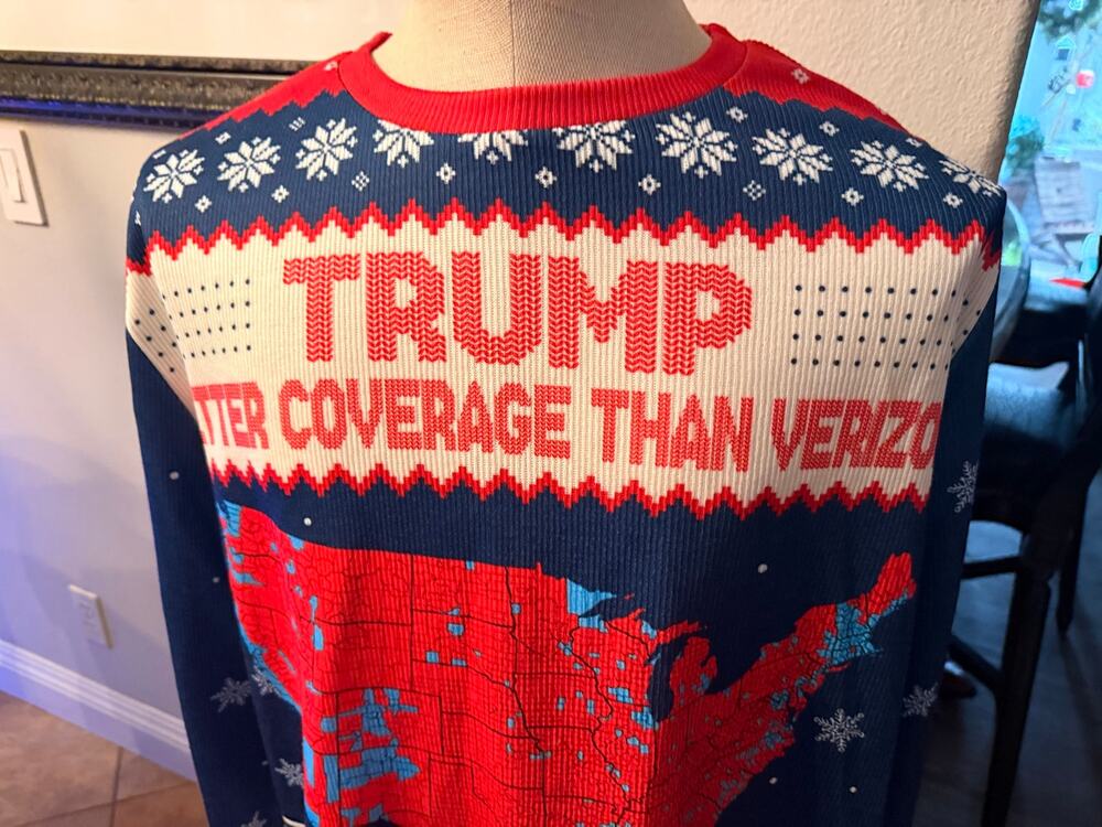 Trump Christmas sweater jumper more coverage than Verizon